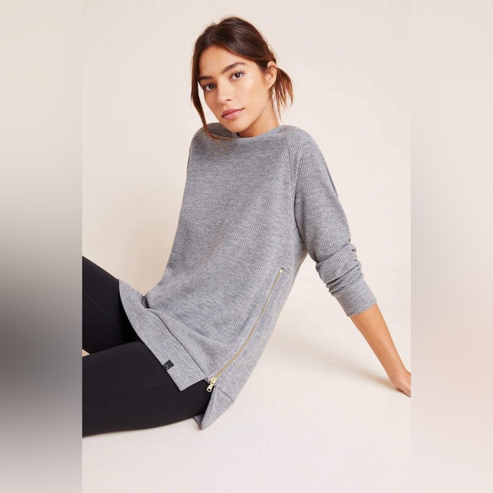 Varley Sierra Side-Zip Sweater Grey Size XS Crew Neck Casual Minimalist Neutral